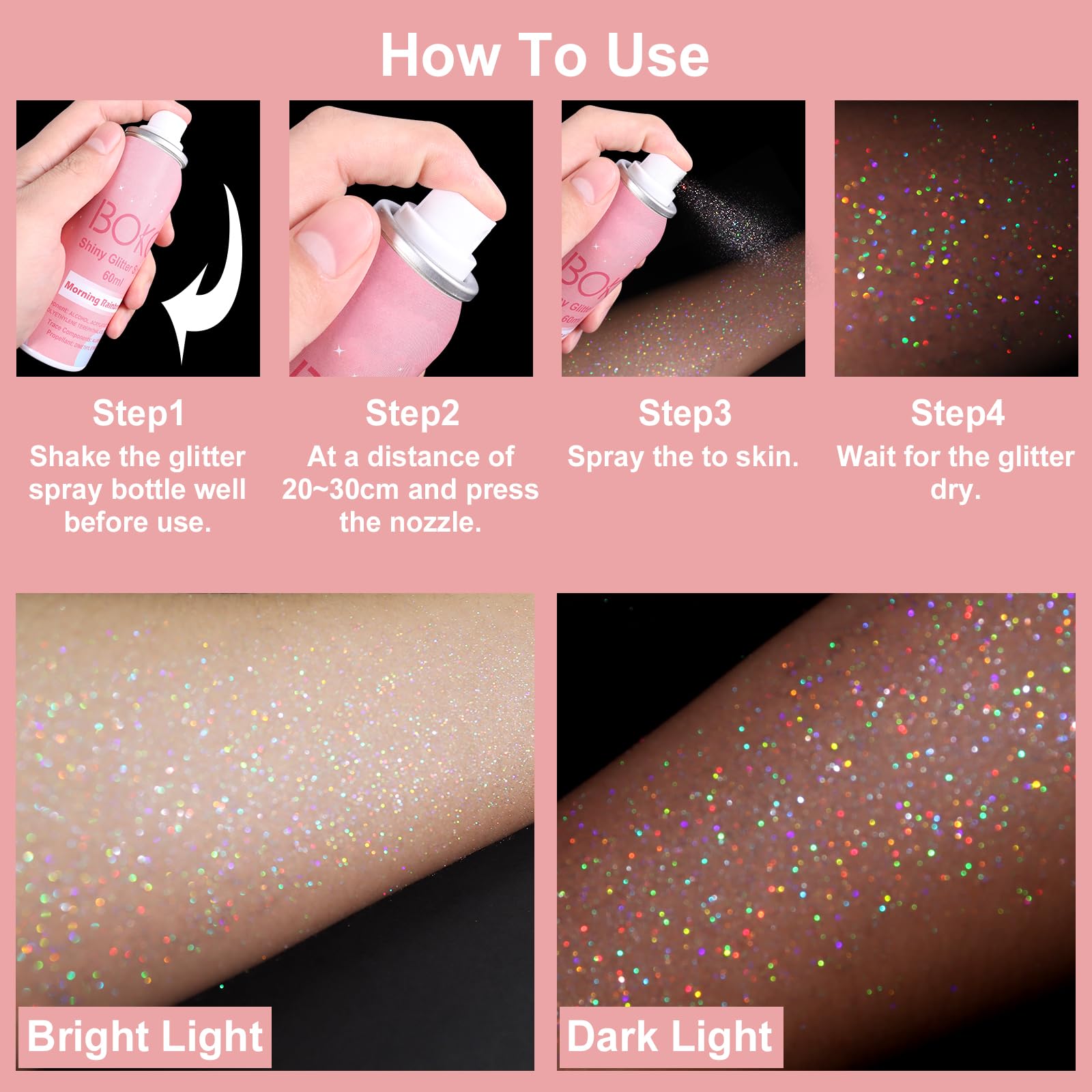 Boko texture glitter particles close showing holographic flecks and fine lightweight coverage benefit