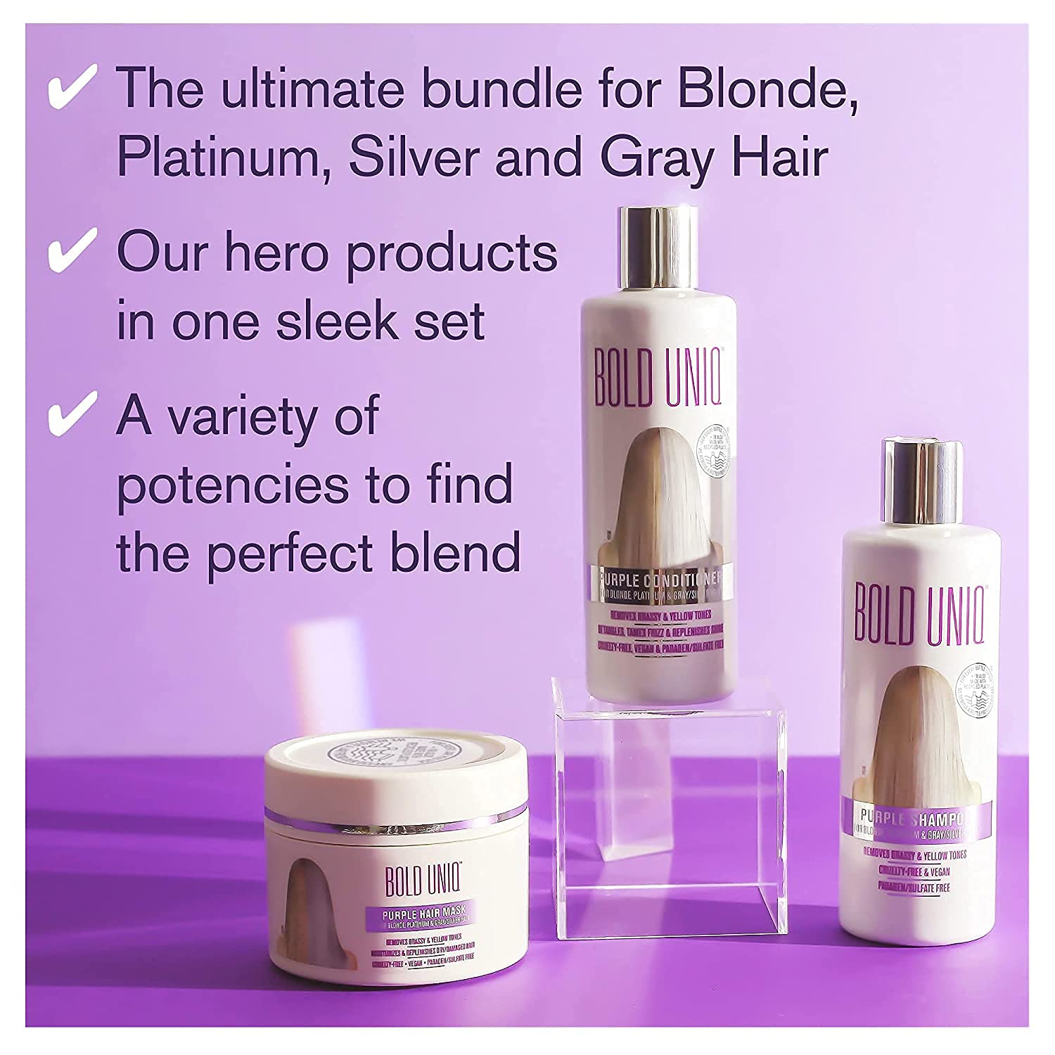 BOLD UNIQ purple mask jar open with product, highlights deep-conditioning benefit
