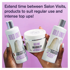 BOLD UNIQ model blonde before and after toning, illustrates brassiness reduction benefit