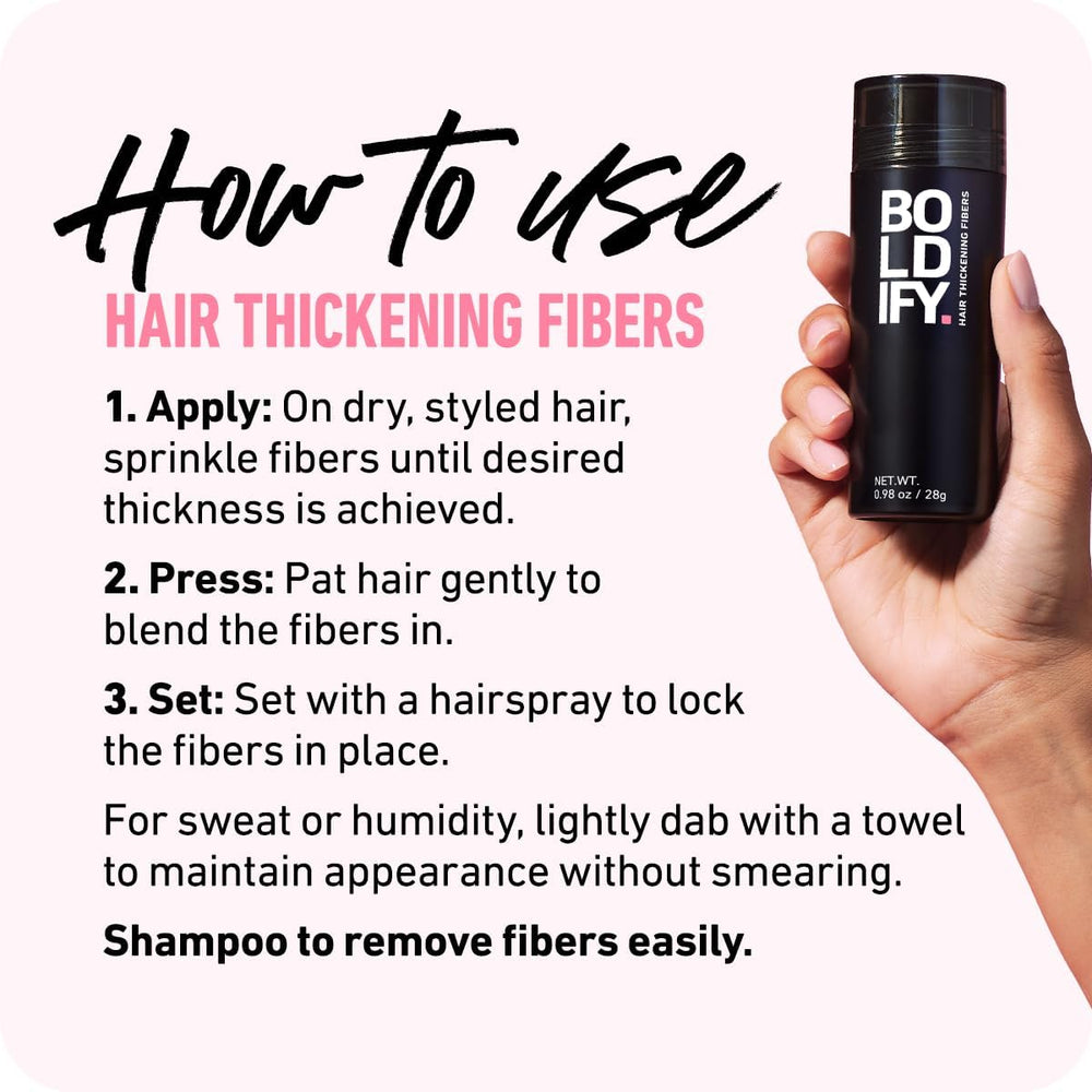 Boldify fibers blended into styled hair showing undetectable coverage