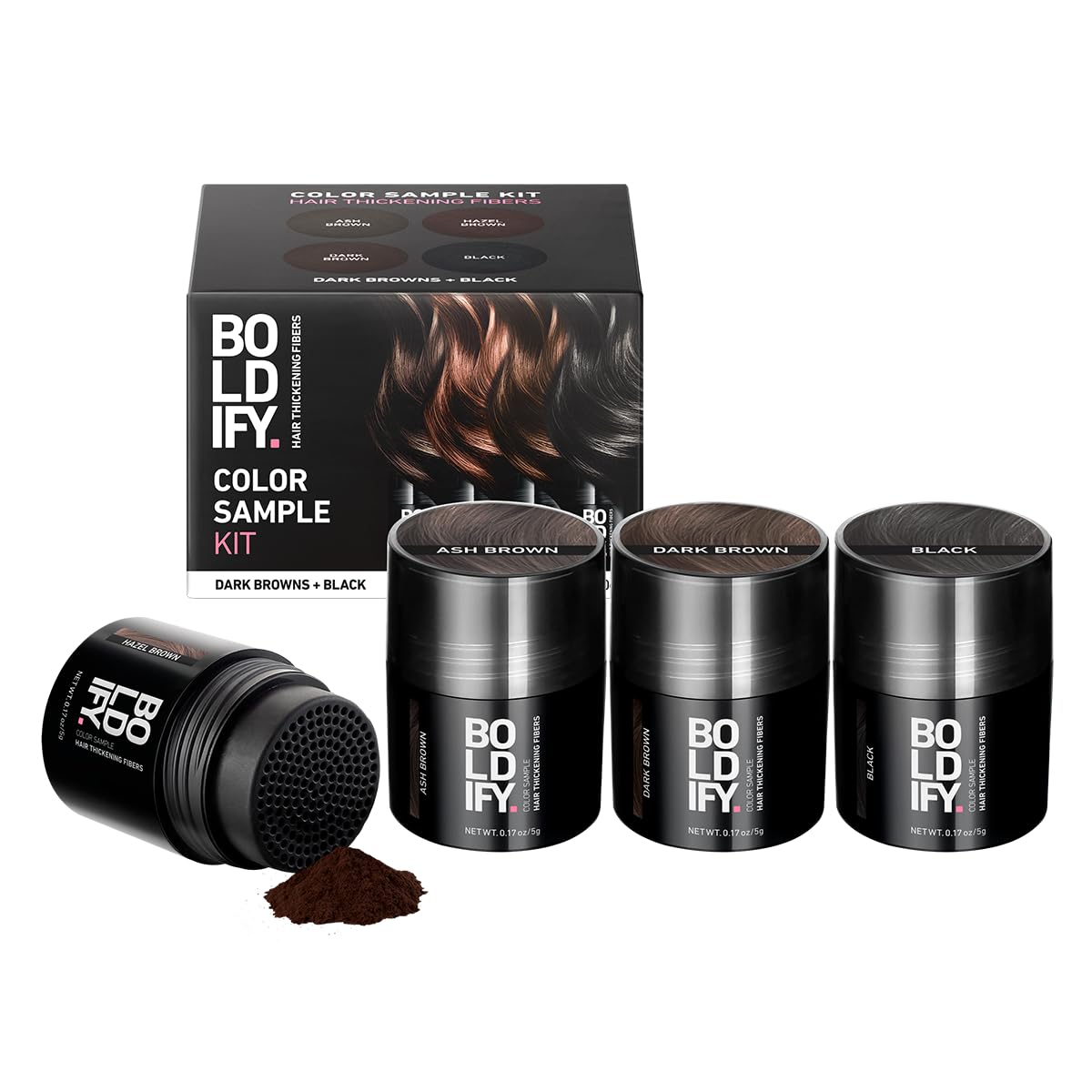 Boldify front packaging showing sample kit and benefits