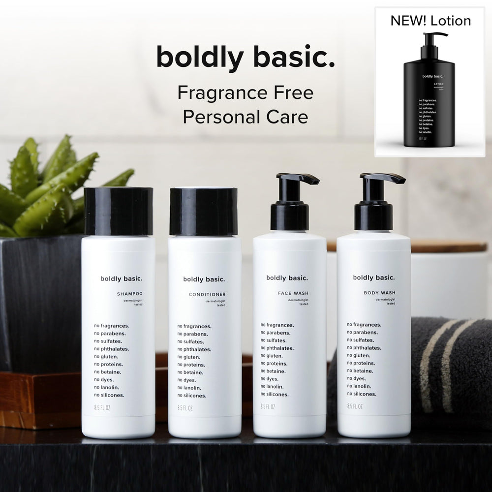 Close-up Boldly Basic ingredients label showing clean formula transparency