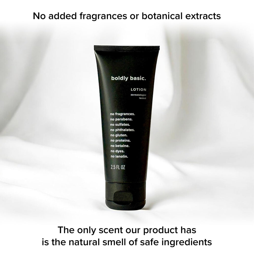 Boldly Basic bottle on bathroom shelf showing everyday convenience and simplicity