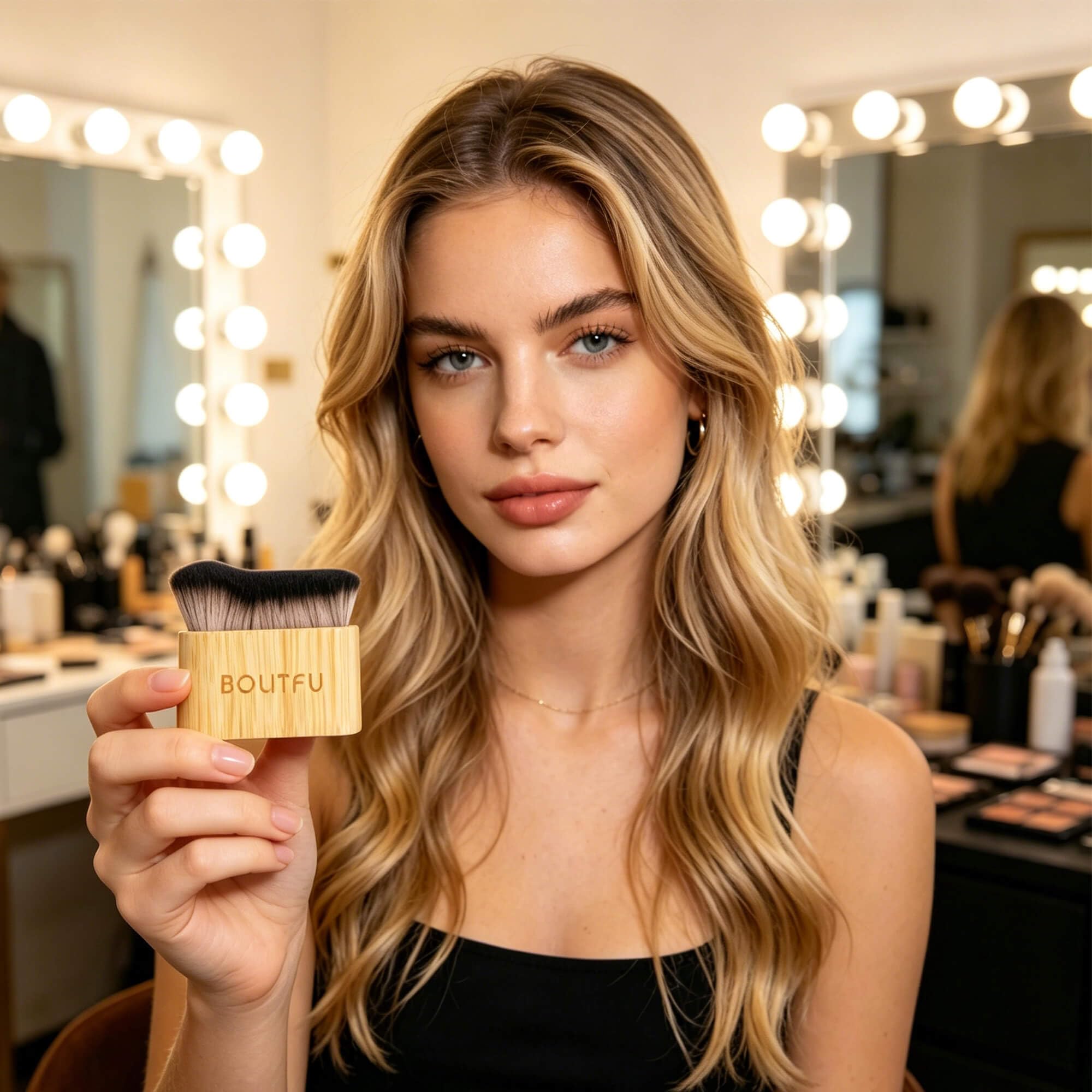 BOLITFU brush applying tanner to face for precise, even application benefit