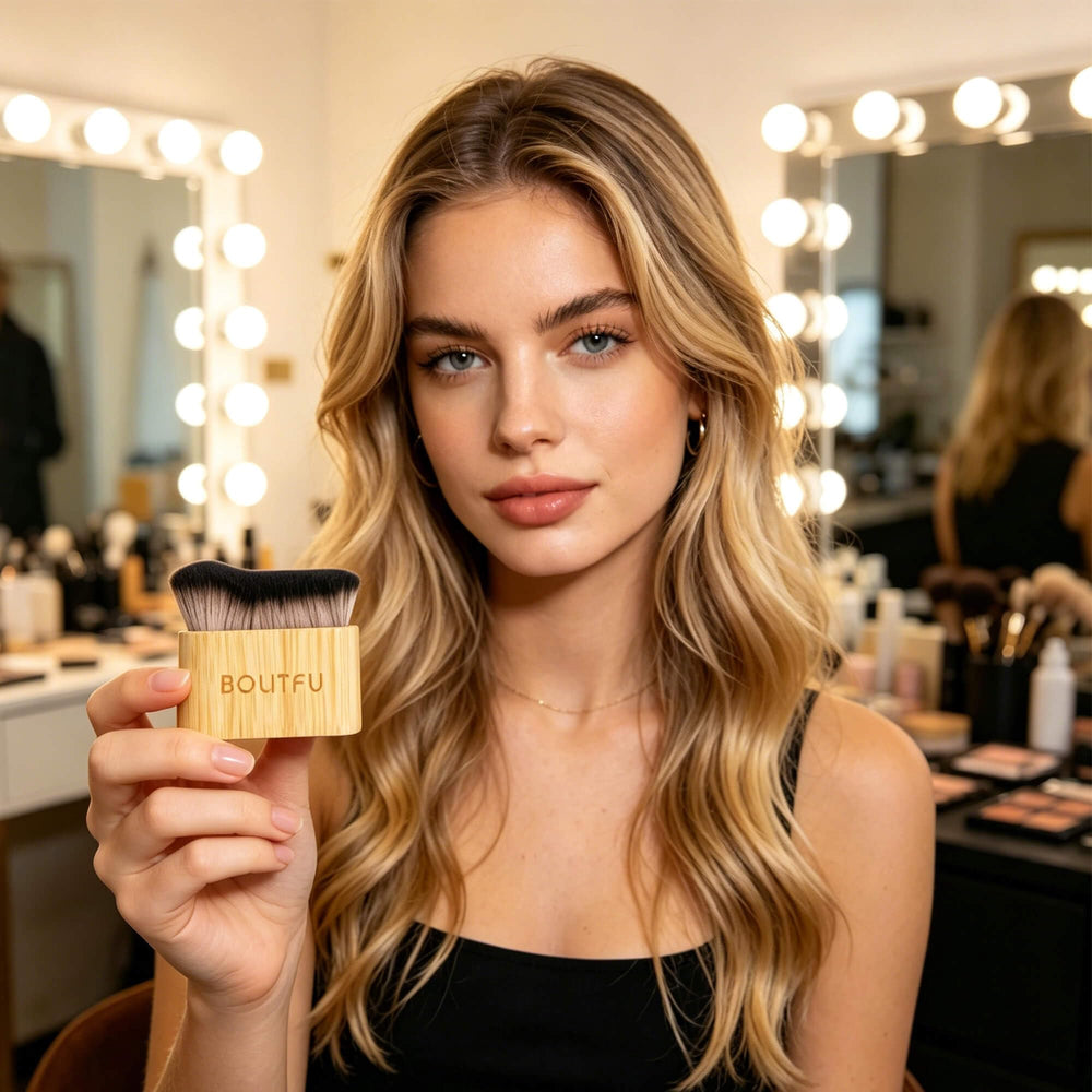 BOLITFU brush applying tanner to face for precise, even application benefit