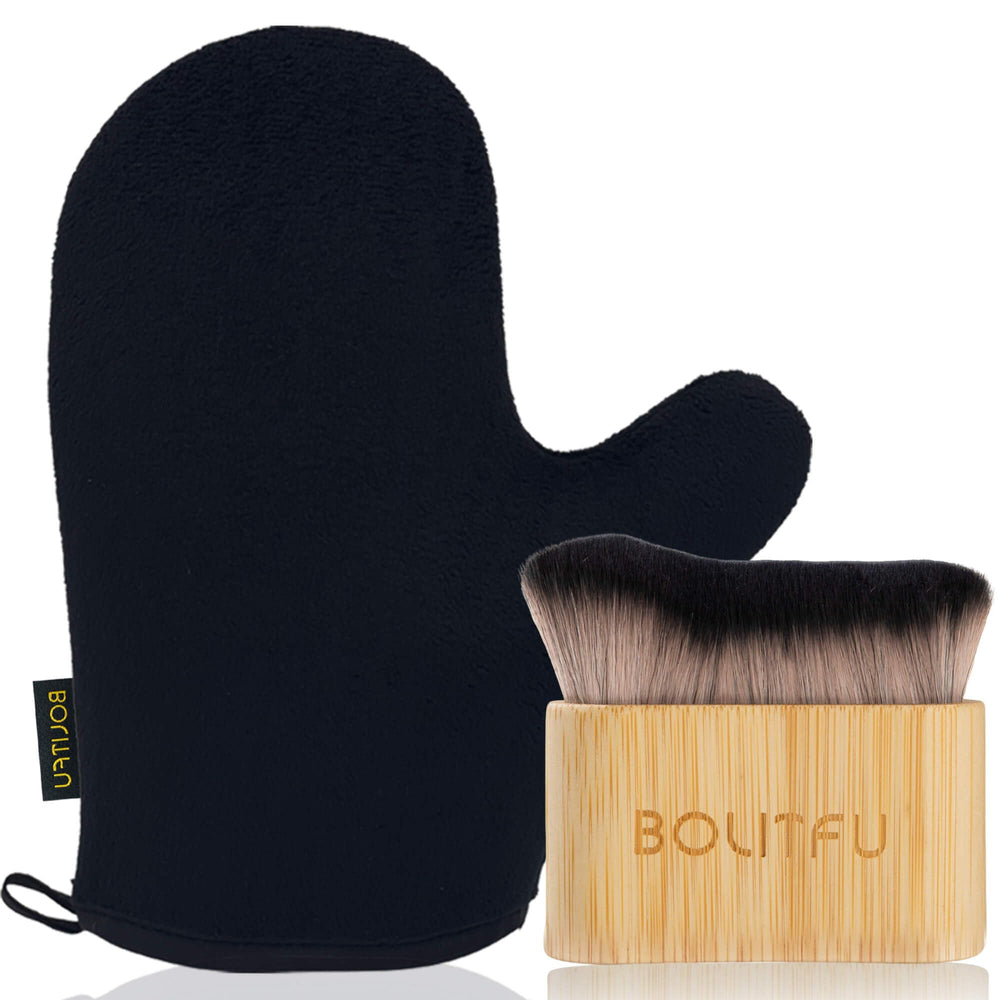 BOLITFU mitt and brush set front view showing complete applicator kit benefit