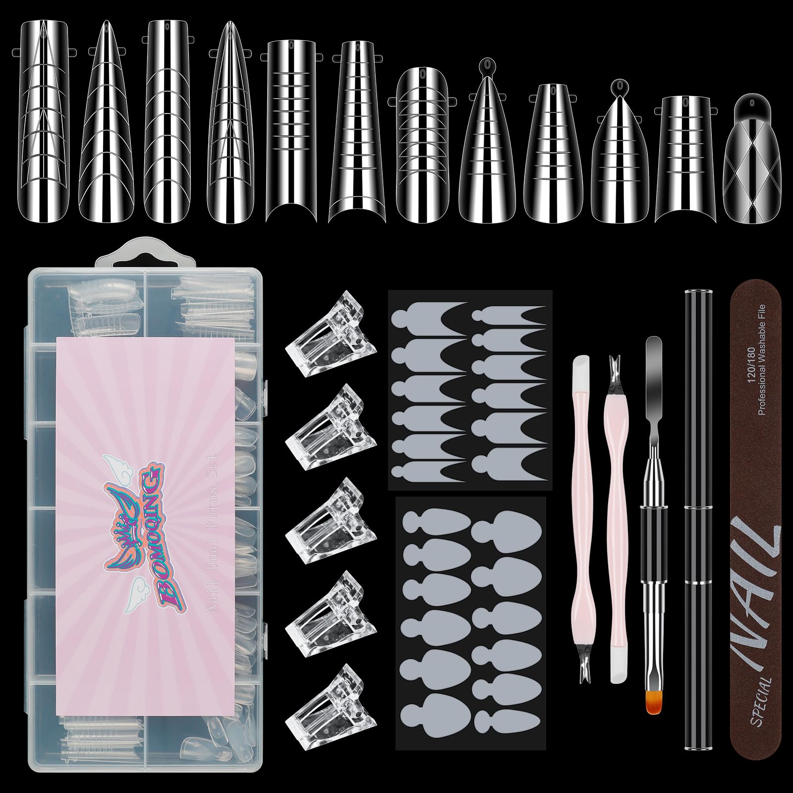 BOMOQING kit front view showing all included dual forms and tools for fast setup