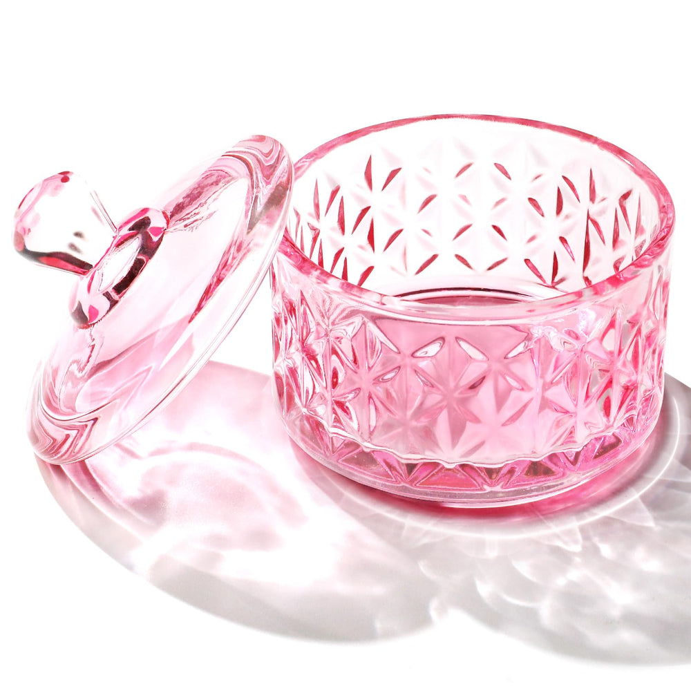 BOMOQING front view glass dish showing stable base and pink tint for professional mixing