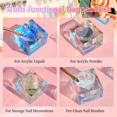 BOMOQING dappen dish in use with acrylic liquid demonstrating spill protection