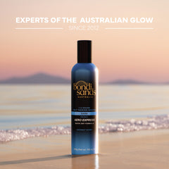 Bondi Sands label closeup highlighting usage instructions and fast development