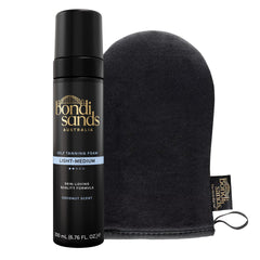 Bondi Sands foam front packaging showing product and mitt for easy application