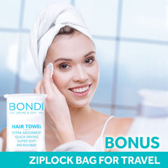 BONDI HOME & SPA towel draped over bath rail illustrating quick-dry convenience