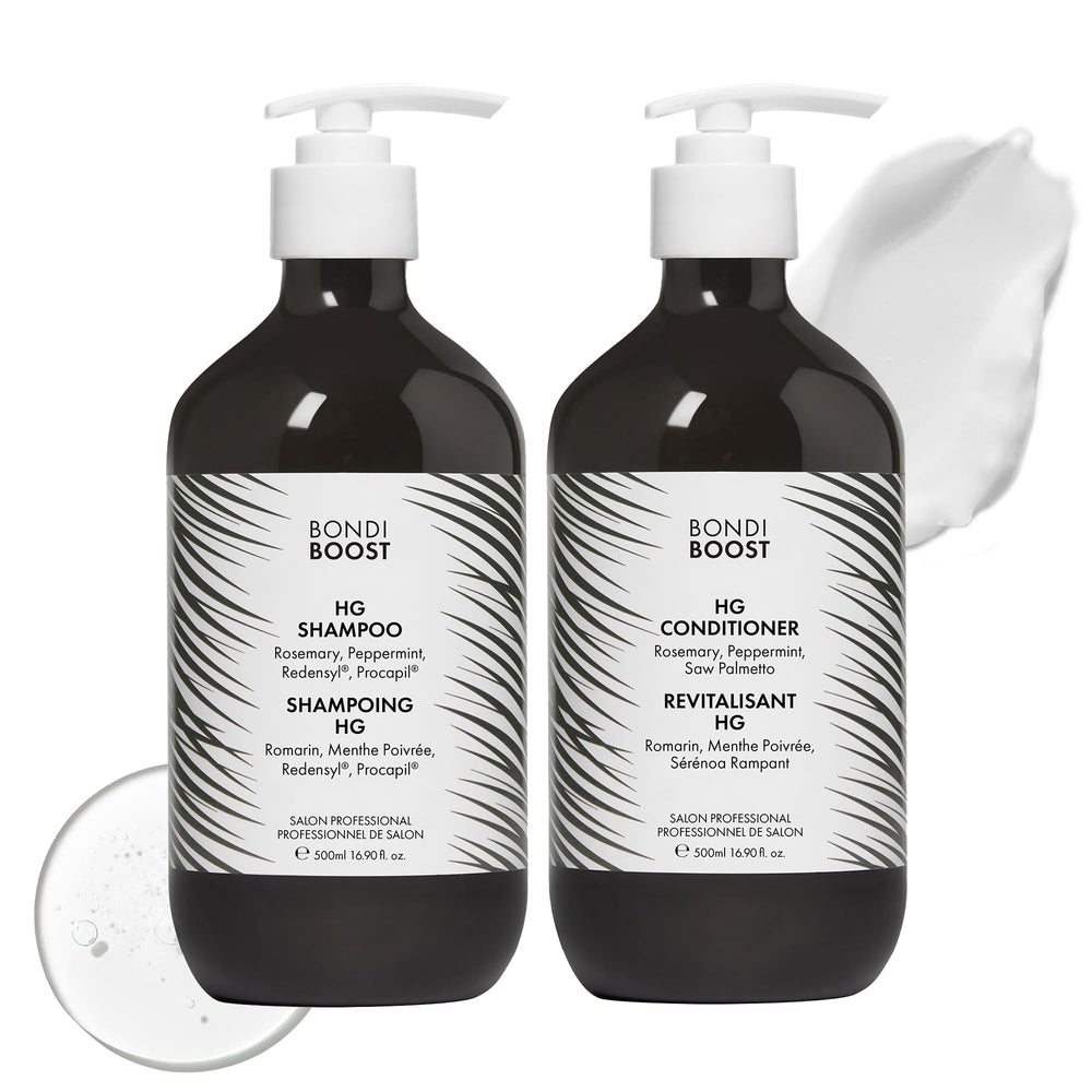 BondiBoost front packaging showing shampoo and conditioner, highlights fuller-looking hair