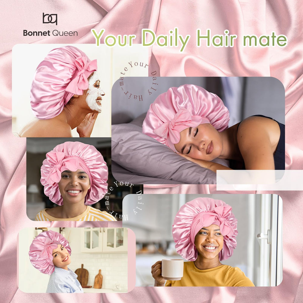BONNET QUEEN close-up of wide tie band showing stretch and comfort