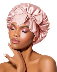 BONNET QUEEN cream-pink bonnet front view shows shape and neat finish protecting hair