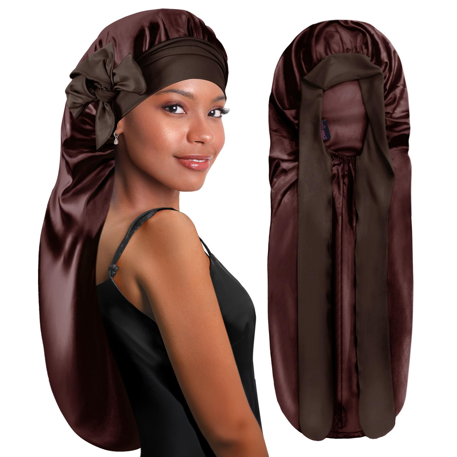 BONNET QUEEN front view chocolate bonnet showing roomy coverage and protection