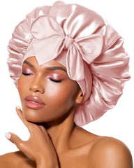 BONNET QUEEN front view cream pink bonnet showing full coverage and neat fit