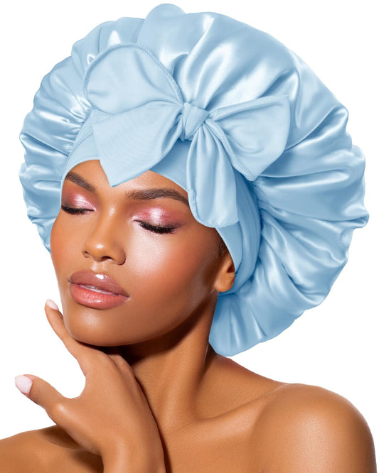 BONNET QUEEN front view light blue showing full shape and coverage benefit