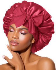 BONNET QUEEN front view red burgundy showing snug sleep fit and style benefit