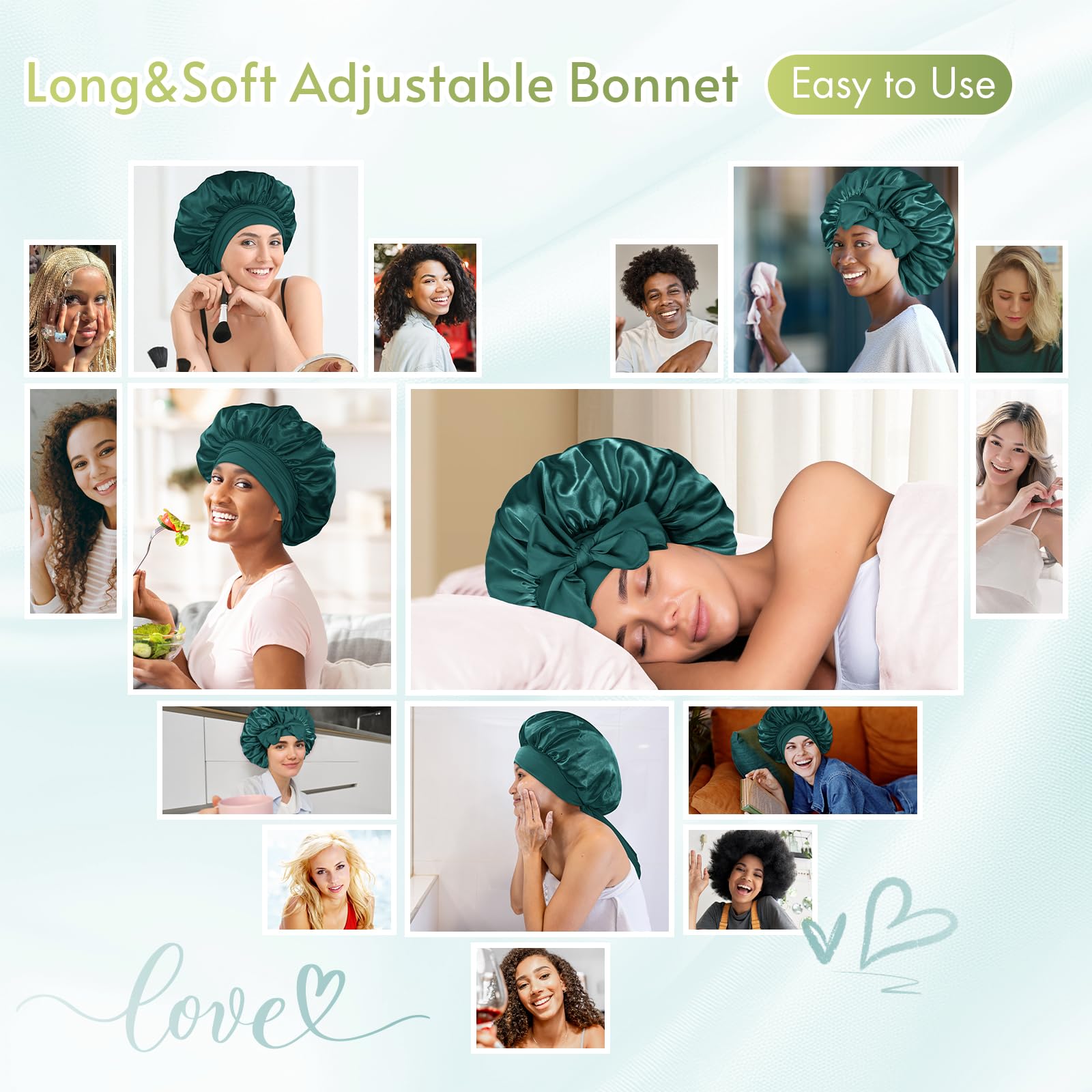 BONNET QUEEN bonnet in use on sleeper protecting curls and edges overnight
