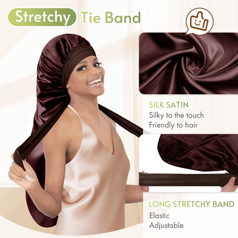BONNET QUEEN worn on model with braids demonstrating secure all-night hold