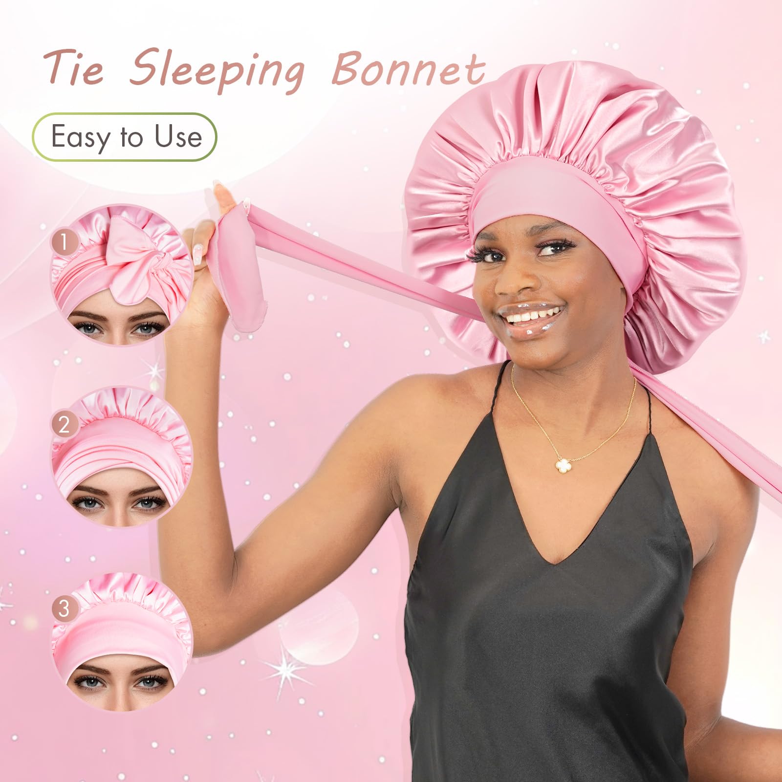 BONNET QUEEN worn by model with curly hair demonstrating roomy fit