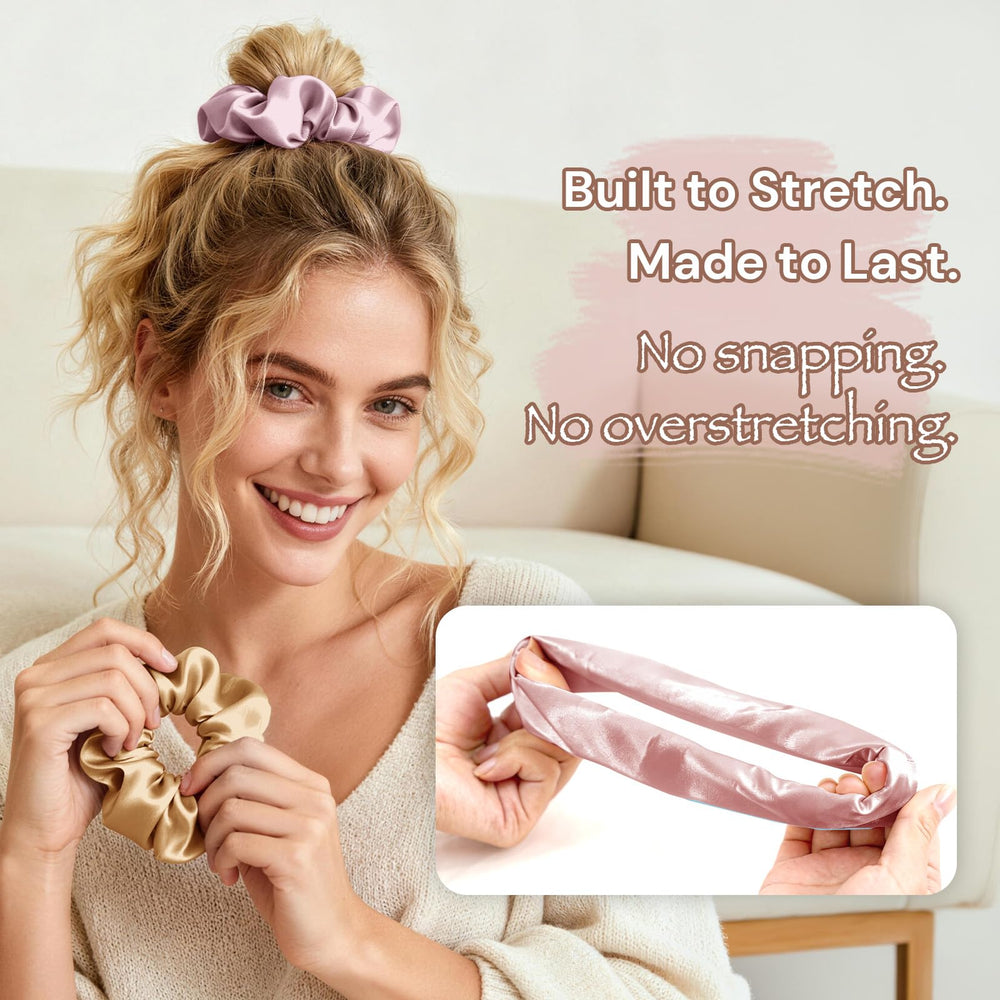BONNET QUEEN scrunchie worn in model ponytail demonstrating secure, no-crease hold
