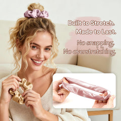BONNET QUEEN scrunchie worn in model ponytail demonstrating secure, no-crease hold