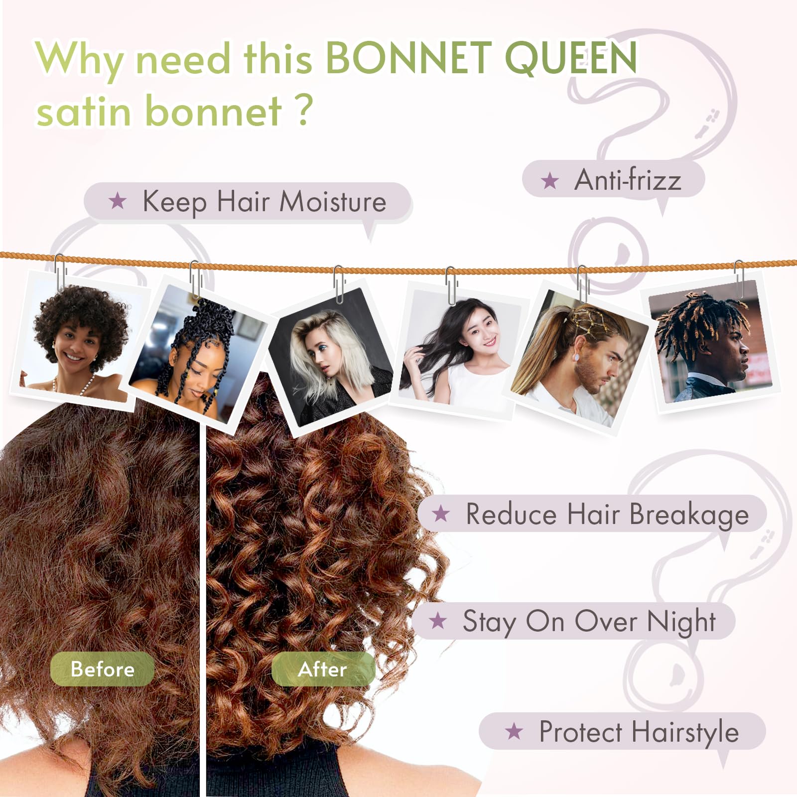 BONNET QUEEN bonnet worn by model sleeping showing curl preservation benefit