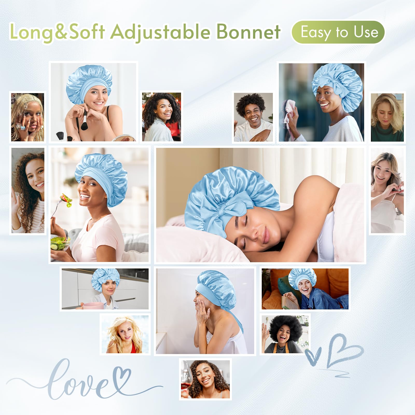 BONNET QUEEN on model sleeping demonstrating comfort and hair protection