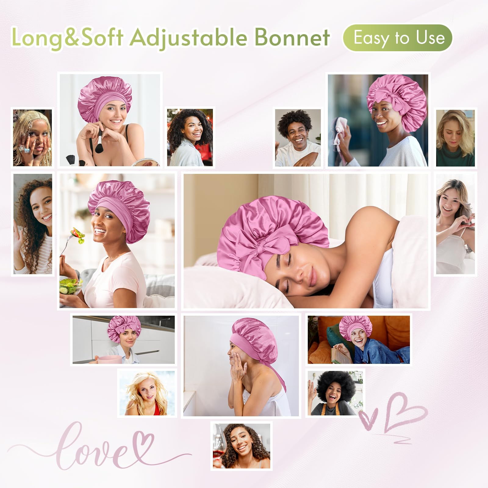 BONNET QUEEN on model sleeping showing secure sleep protection for curls