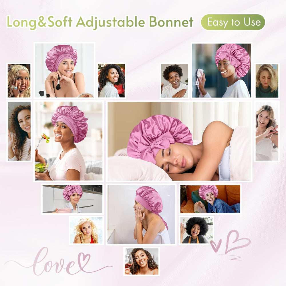 BONNET QUEEN on model sleeping showing secure sleep protection for curls