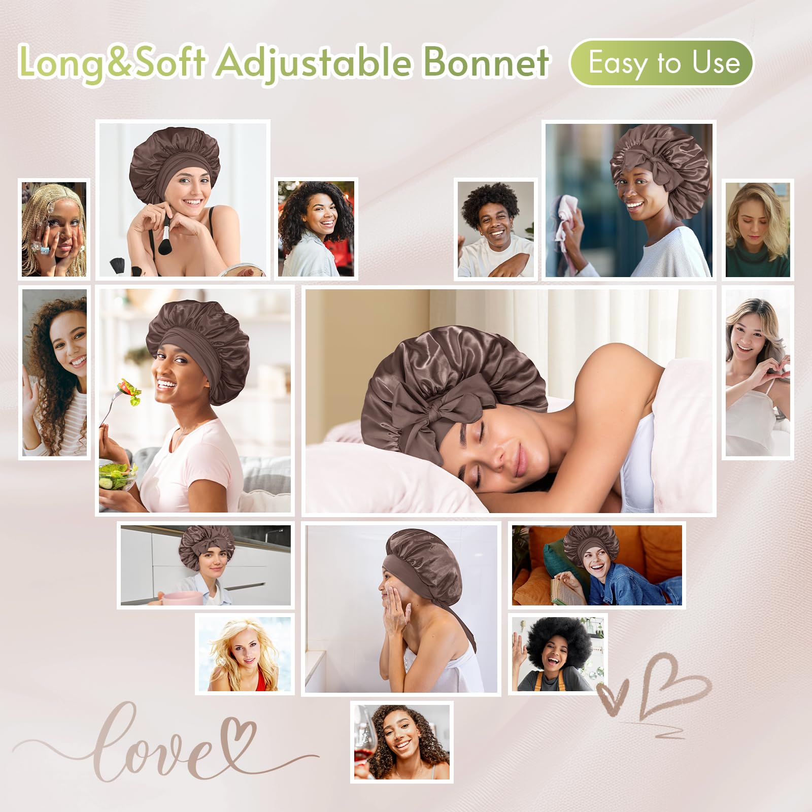 BONNET QUEEN on model sleeping illustrating comfortable overnight hair protection