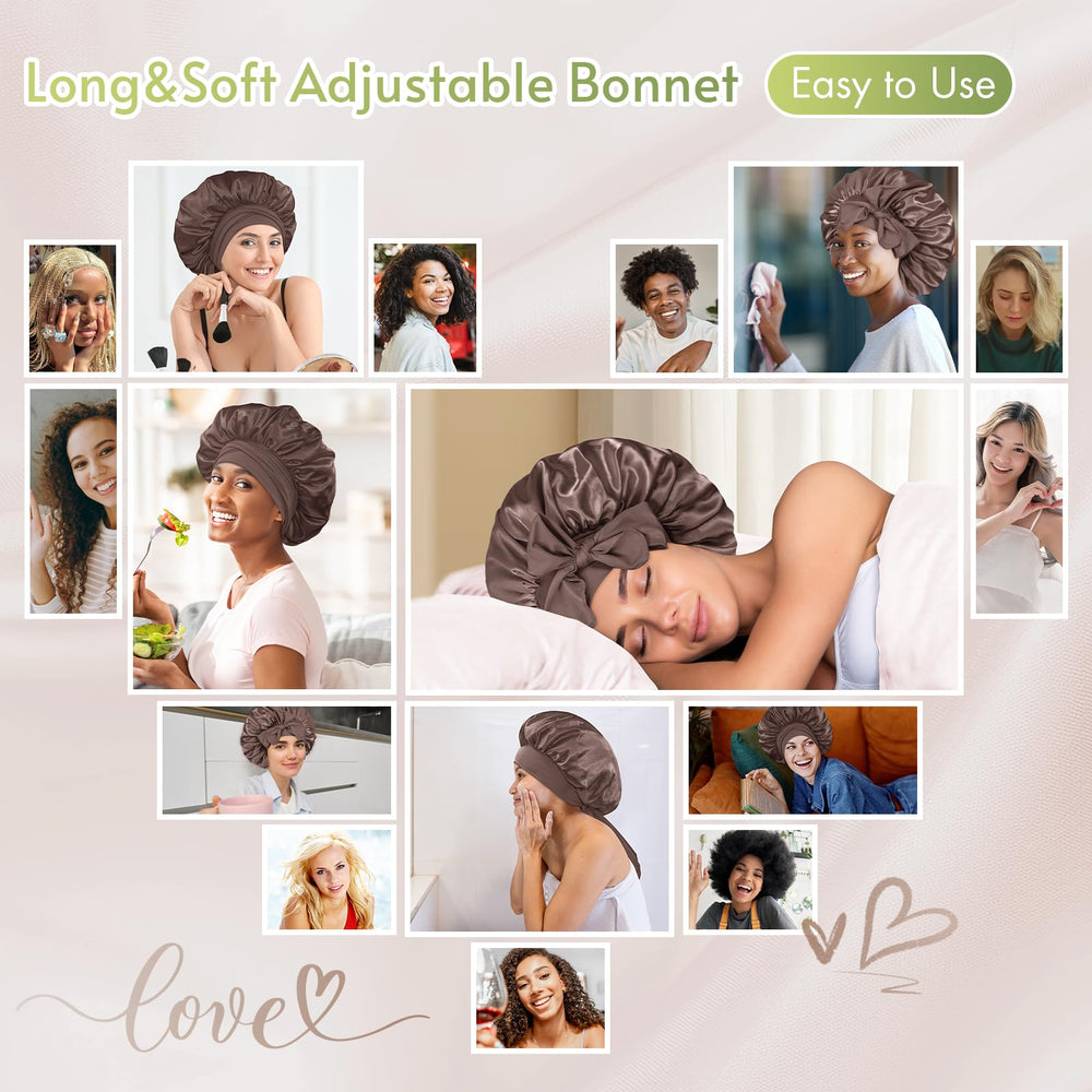 BONNET QUEEN on model sleeping illustrating comfortable overnight hair protection