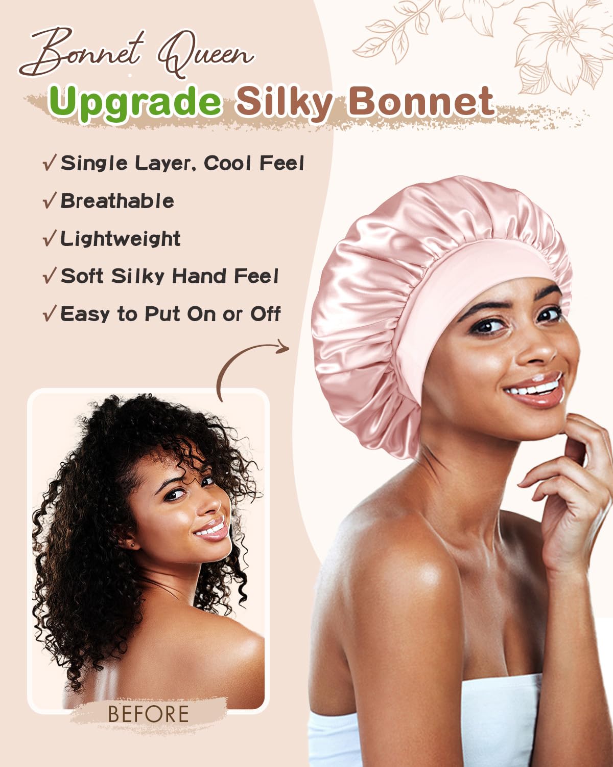 BONNET QUEEN bonnet beside skincare items portraying nightly routine comfort
