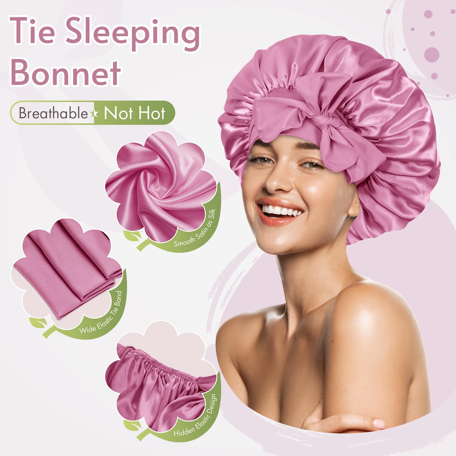BONNET QUEEN satin texture detail showing smooth fabric that reduces friction