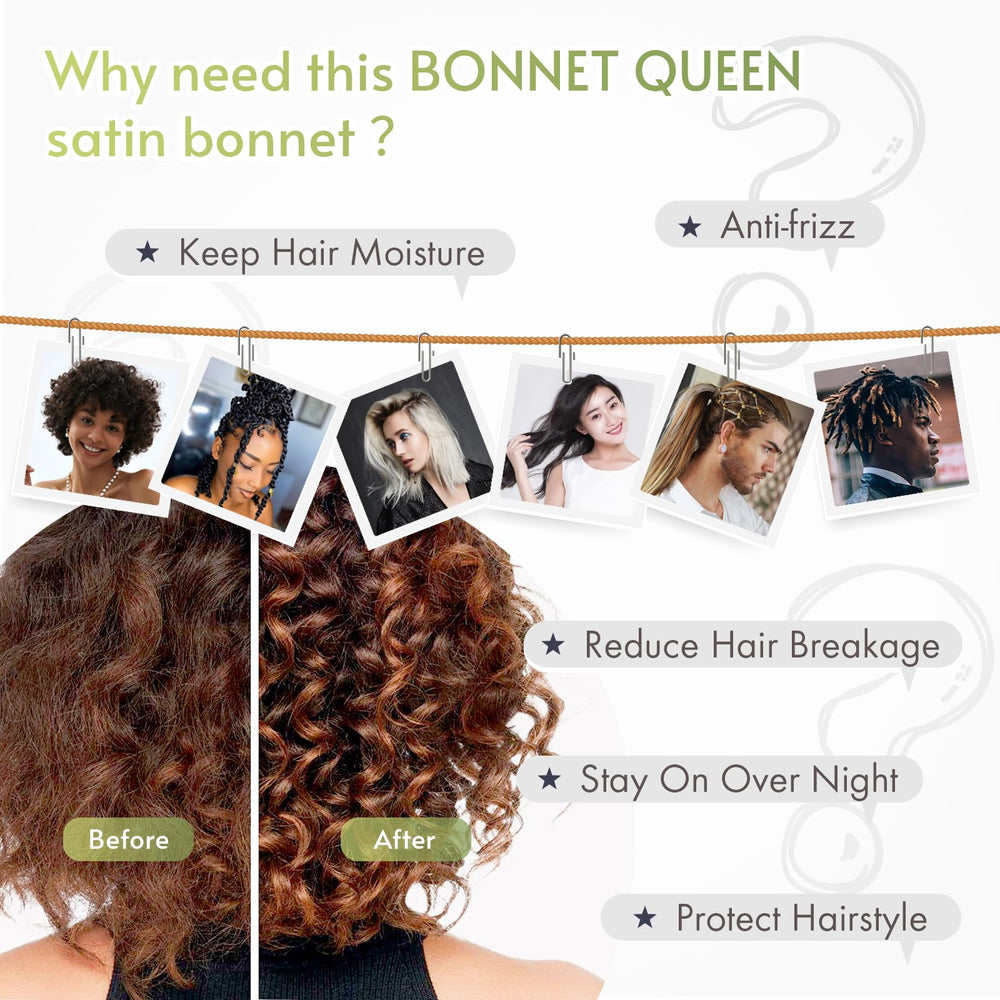 BONNET QUEEN bonnet next to ruler showing band length and adjustable fit benefit