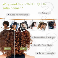 BONNET QUEEN bonnet next to ruler showing band length and adjustable fit benefit