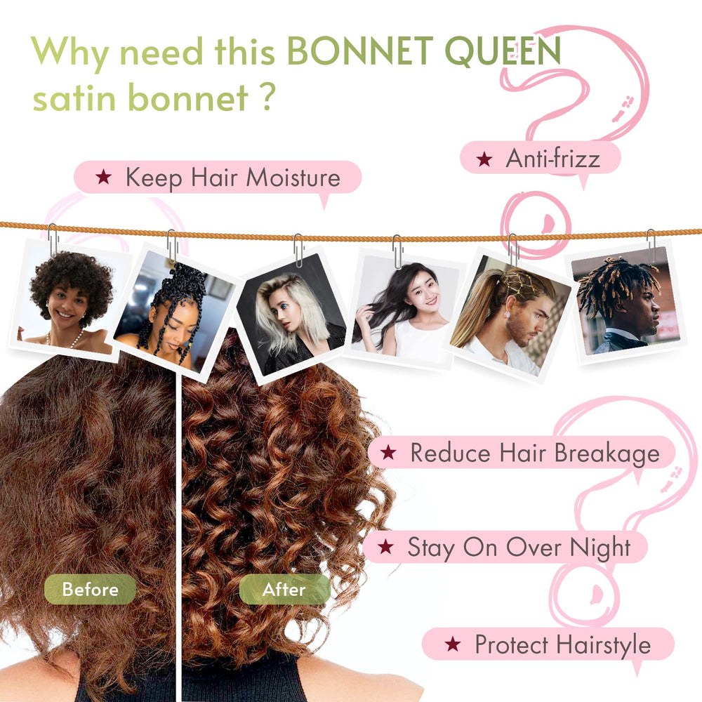 BONNET QUEEN size comparison in hand shows roomy fit for medium hair benefit