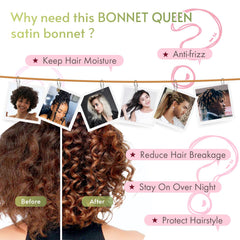 BONNET QUEEN size comparison in hand shows roomy fit for medium hair benefit