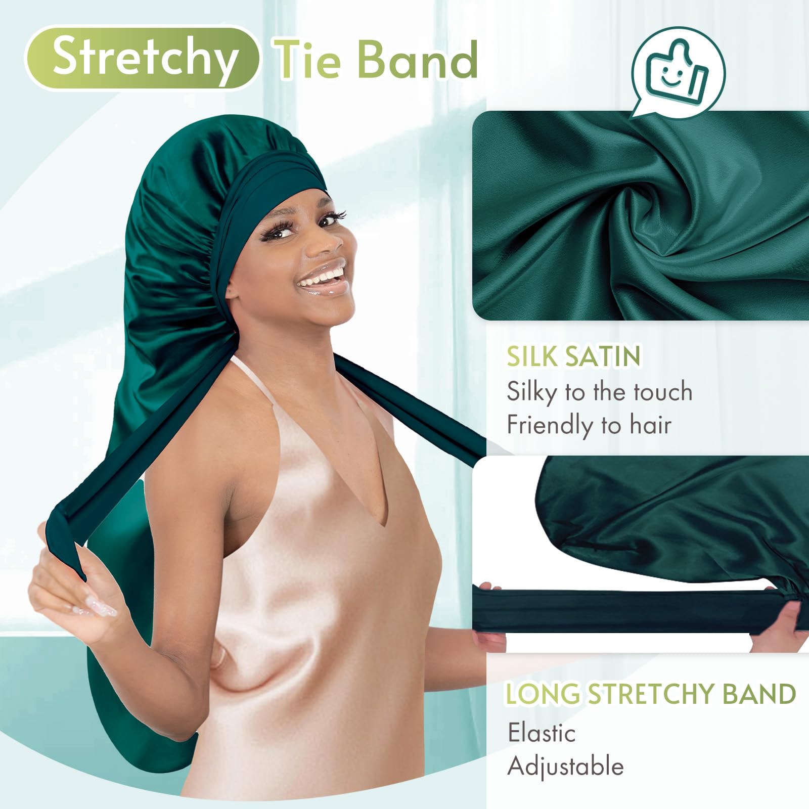 BONNET QUEEN beside ruler illustrating 30-inch length for long styles