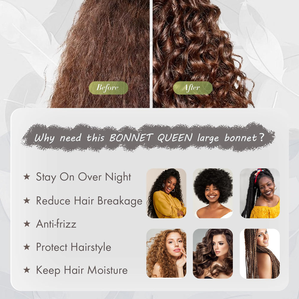 BONNET QUEEN next to long braids for scale, showing generous volume capacity