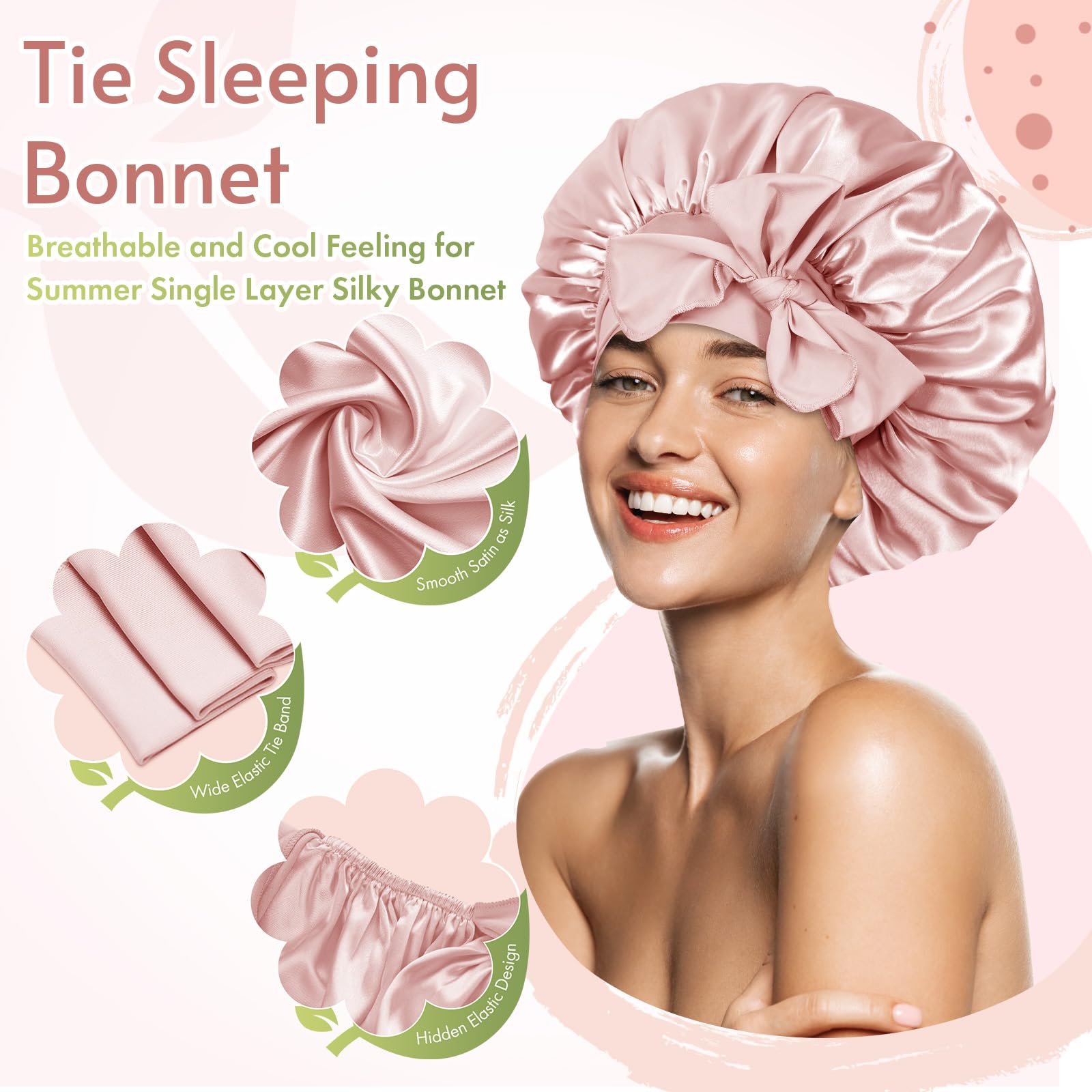BONNET QUEEN tie band detail demonstrating adjustable secure fit advantage