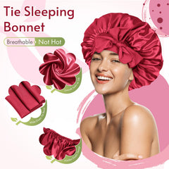 BONNET QUEEN tie band detail for adjustable, no-slip fit benefit