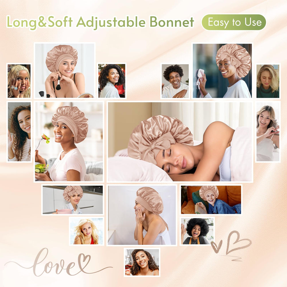 BONNET QUEEN model sleeping wearing bonnet showcasing overnight hair protection