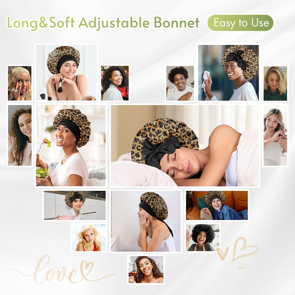 BONNET QUEEN model wearing bonnet in bed showing secure overnight protection benefit
