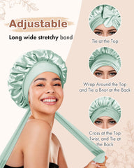 BONNET QUEEN model wearing bonnet in bed to show comfortable sleep benefit
