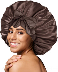 BONNET QUEEN front view chocolate bonnet showing roomy fit and elegant look