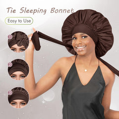 BONNET QUEEN on model with curly hair demonstrating protection and comfort