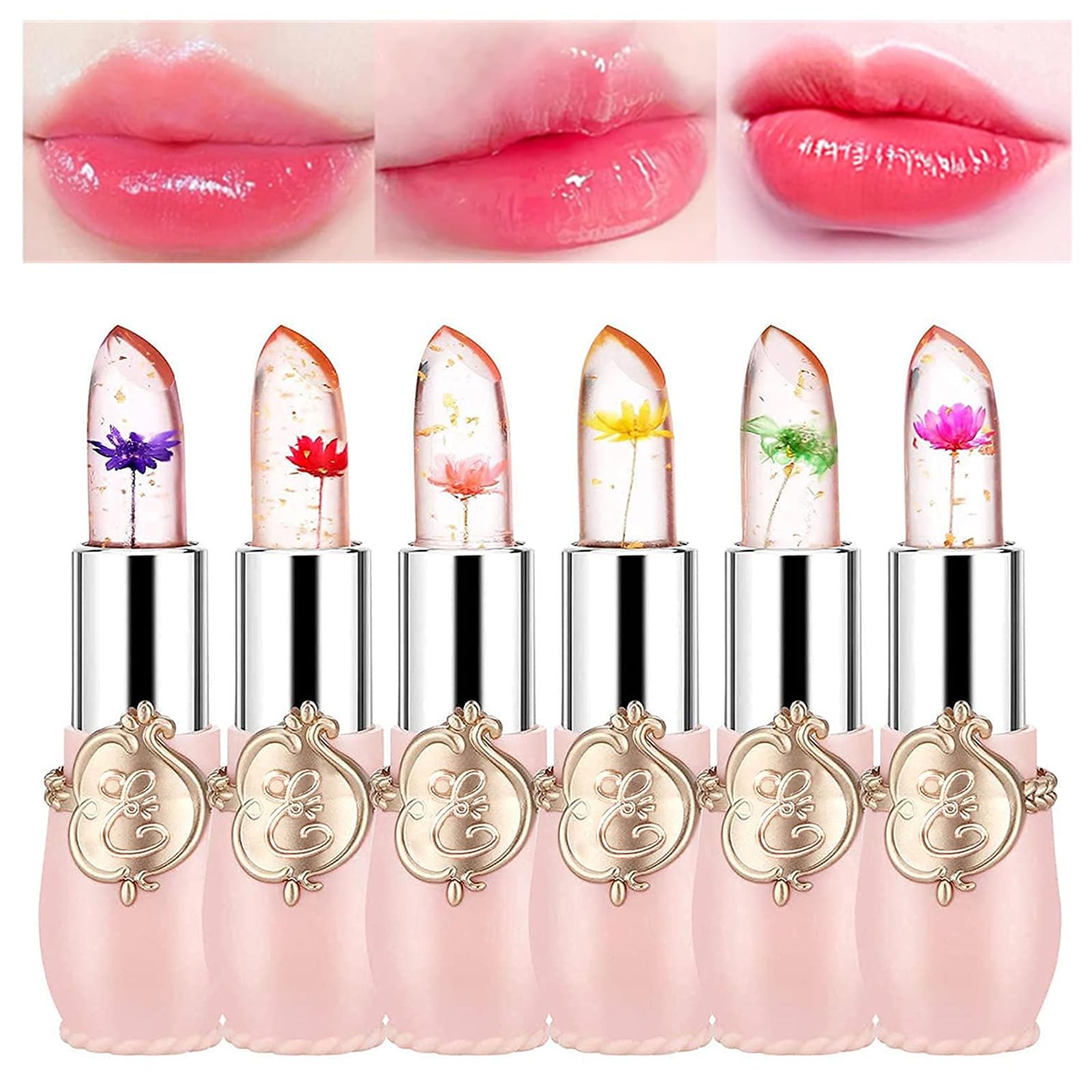 BONNIE CHOICE front packaging showing six crystal flower jelly lipsticks and box, gift-ready